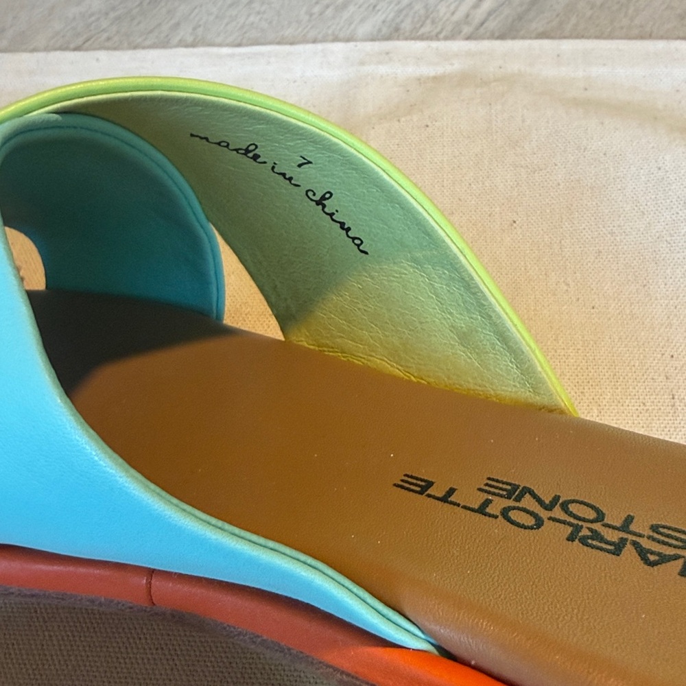 CHARLOTTE STONE Kim Flat Slide Sandals in Nassau Colorway sz 7 EUC - Picture 7 of 11